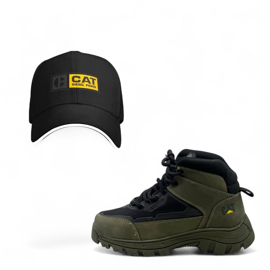 BOTAS CAT  VERDE + GORRA AR NEG A
