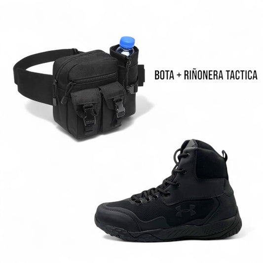bota media caña + riñonera  tactica